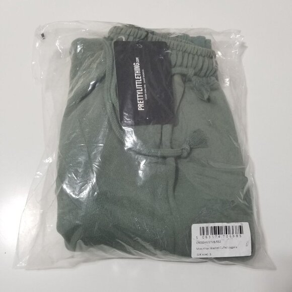 NWT PRETTYLITTLETHING MOSS KHAKI WASHED CUFFED JOGGERS Size S Color Moss Khaki - Picture 7 of 9